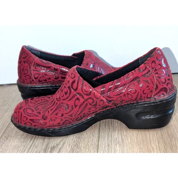 BOC Born Concept Peggy Clogs Tooled Leather Swirled Red Black 8.5 - Picture 2 of 10